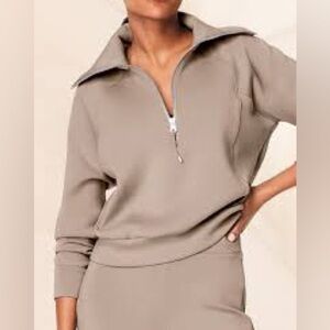 SPANX Air Essentials Half zip sweater for women in Khaki or Lunar Tan